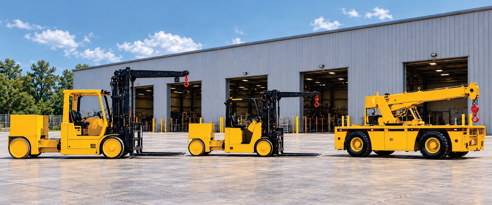 Versa-Lift machinery moving lifts and a Broderson carry deck crane