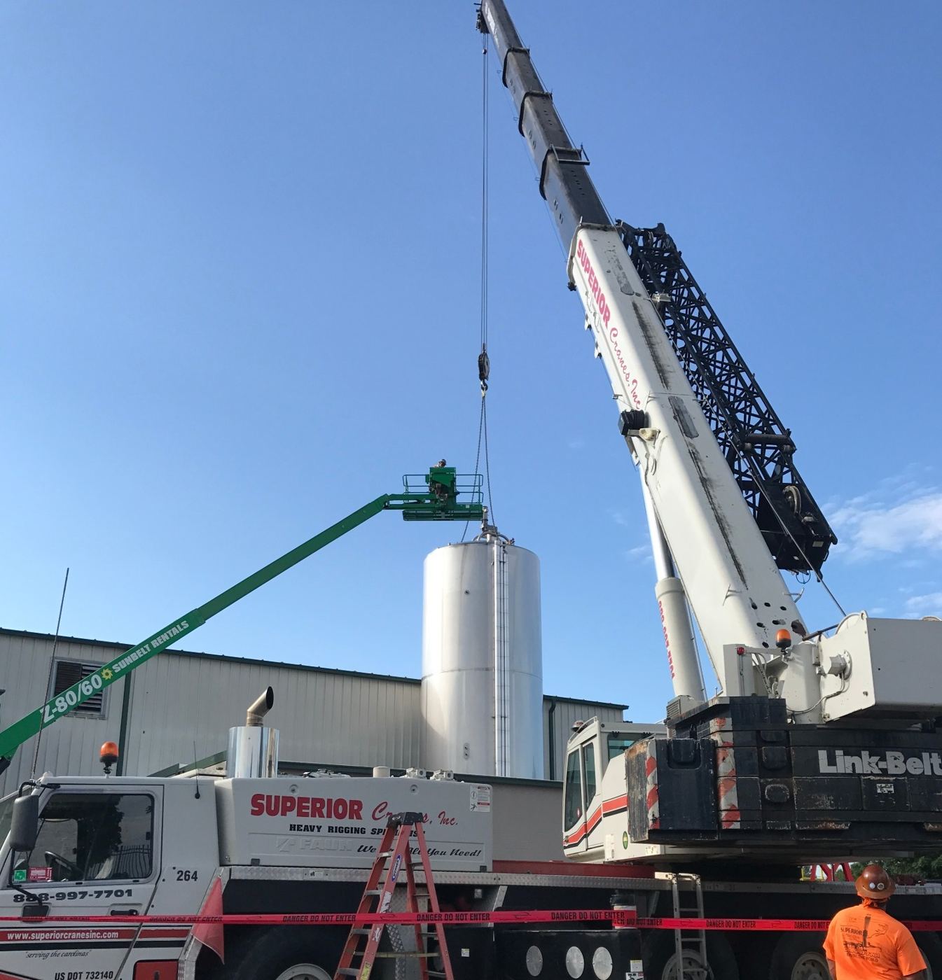 Vertical tank set by crane