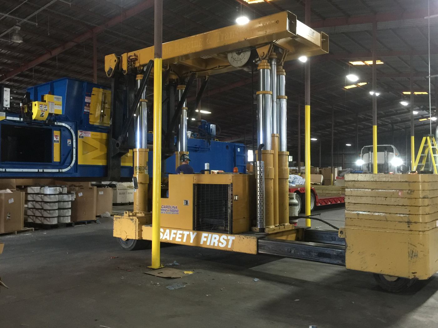 Crated equipment on a Versa-Lift